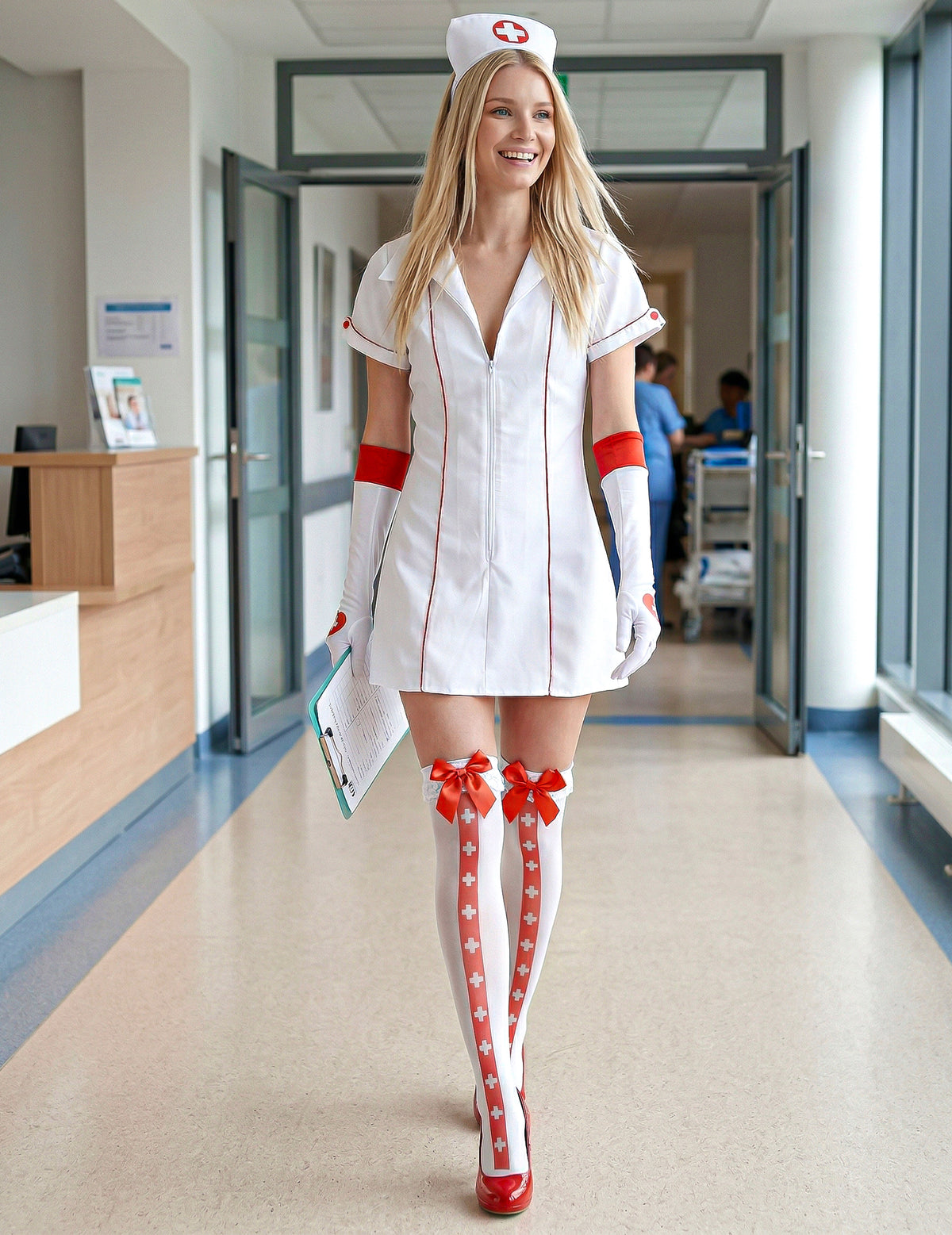 Sexy Krankenschwesterkostüm für Damen weiss-rot