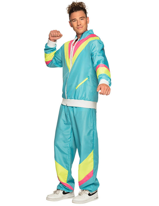 Neonblauer Retro-Jogginganzug Kostüm für Herren