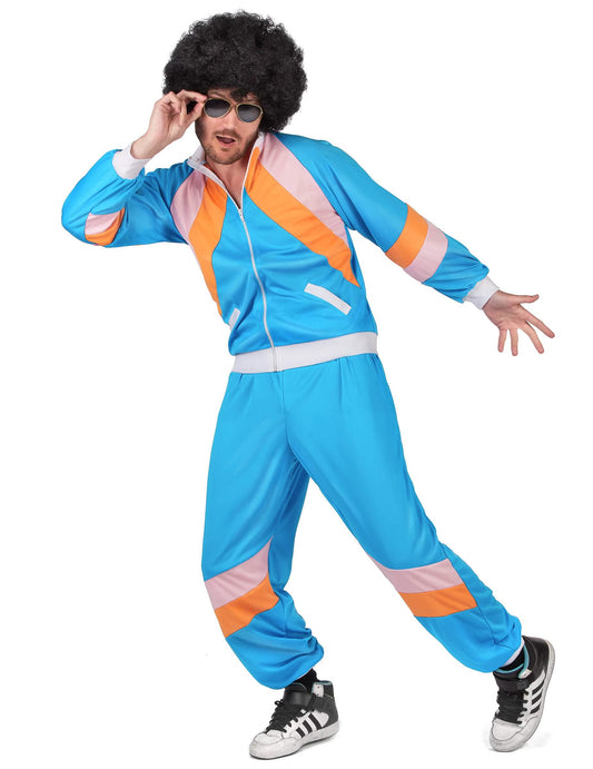 80er-Jahre Retro-Jogginganzug für Erwachsene blau-orange-rosa