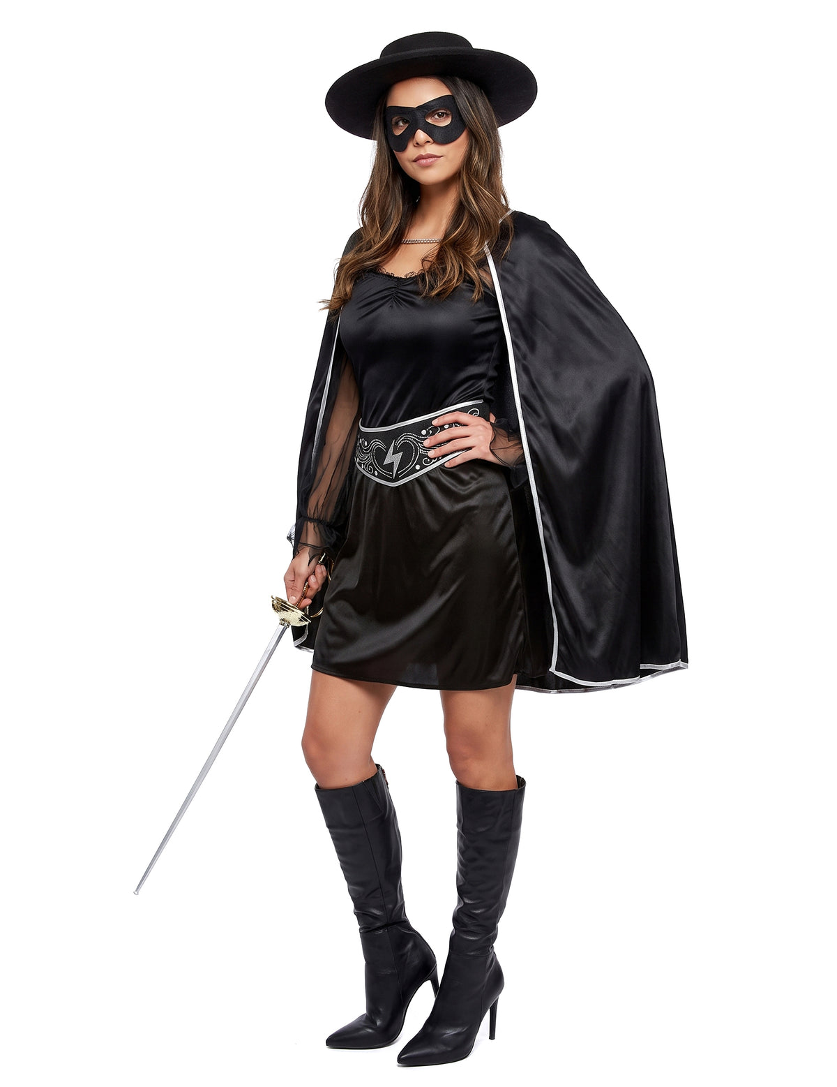 Schwarze Rächerin-Kostüm für Damen