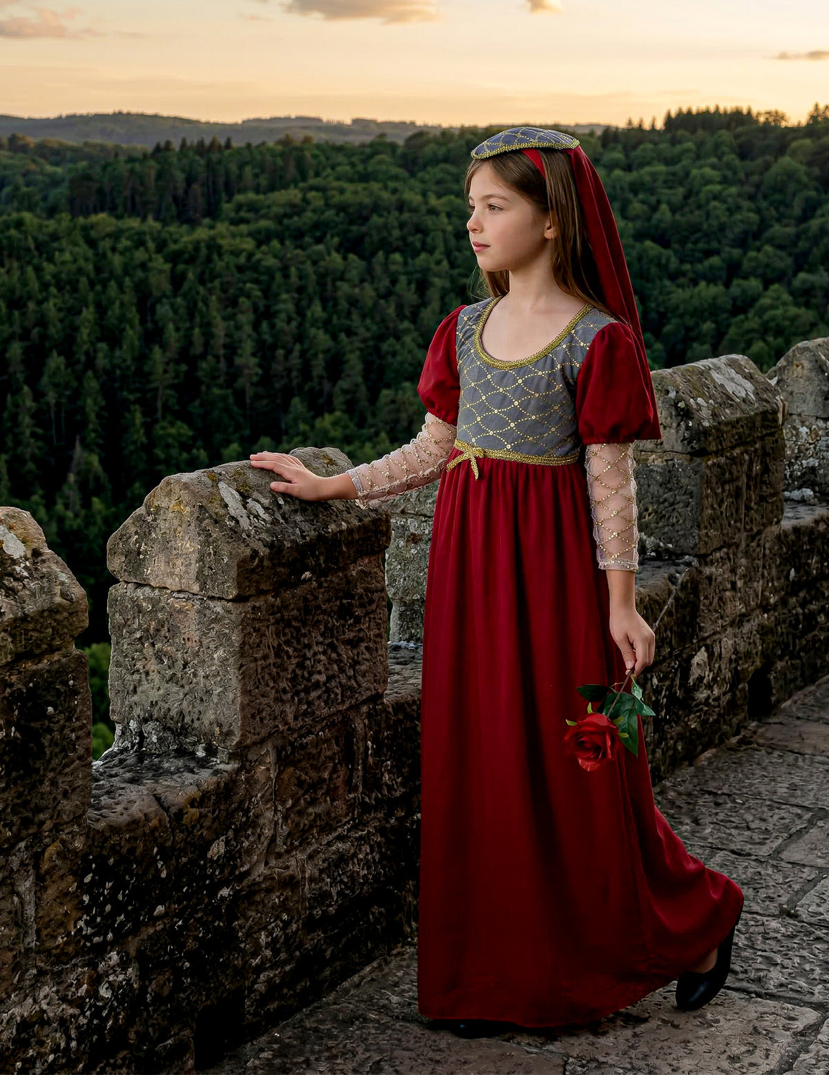 Mise en situation du déguisement médiéval pour fille