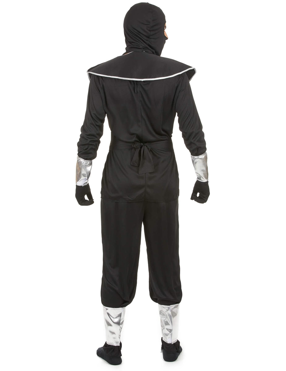 Rückansicht des Ninja-Kostüms für Herren in Schwarz und Grau, Silber