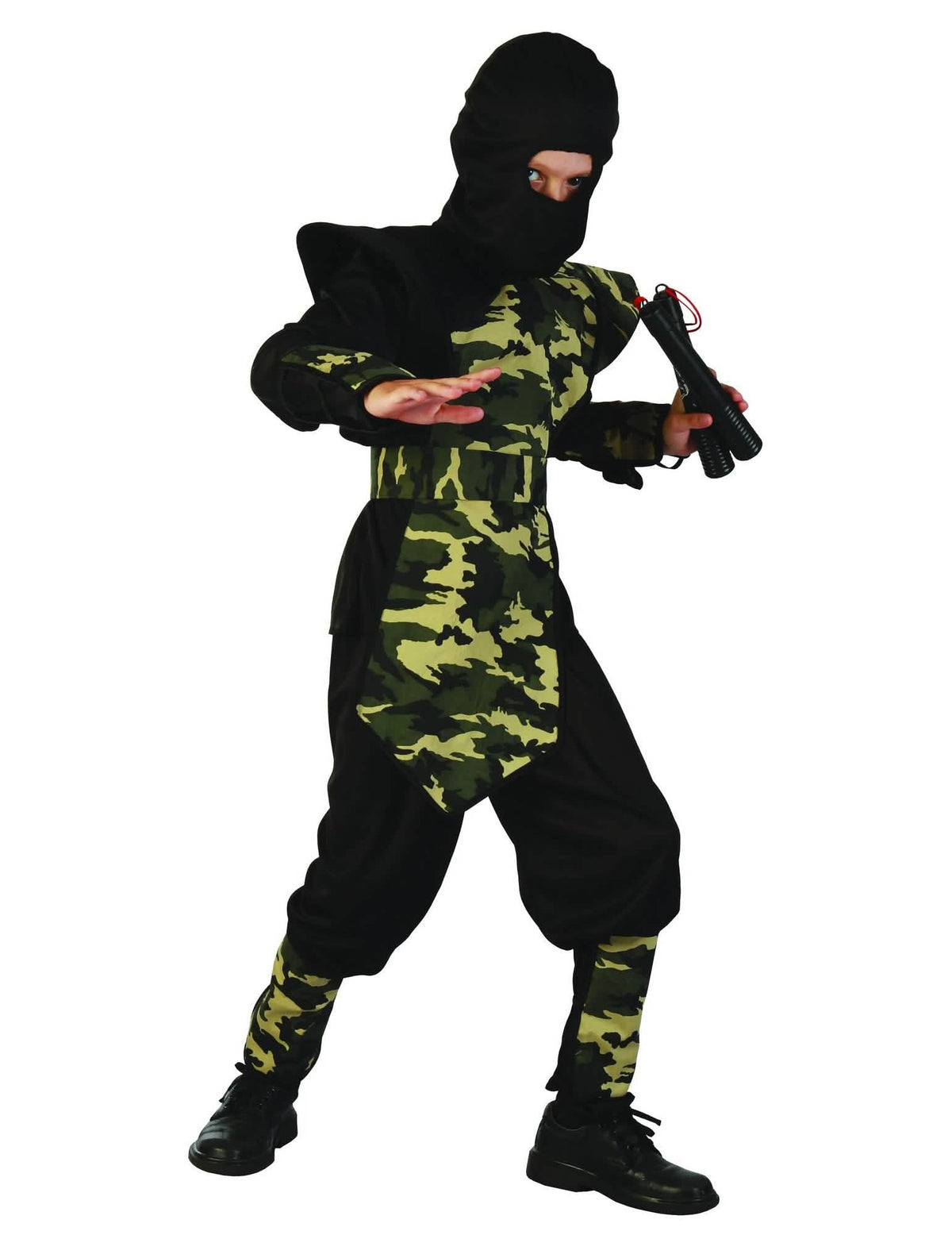 Ninja-Militär-Kostüm mit Brustpanzer für Jungen Schwarz und Grün-Camouflage