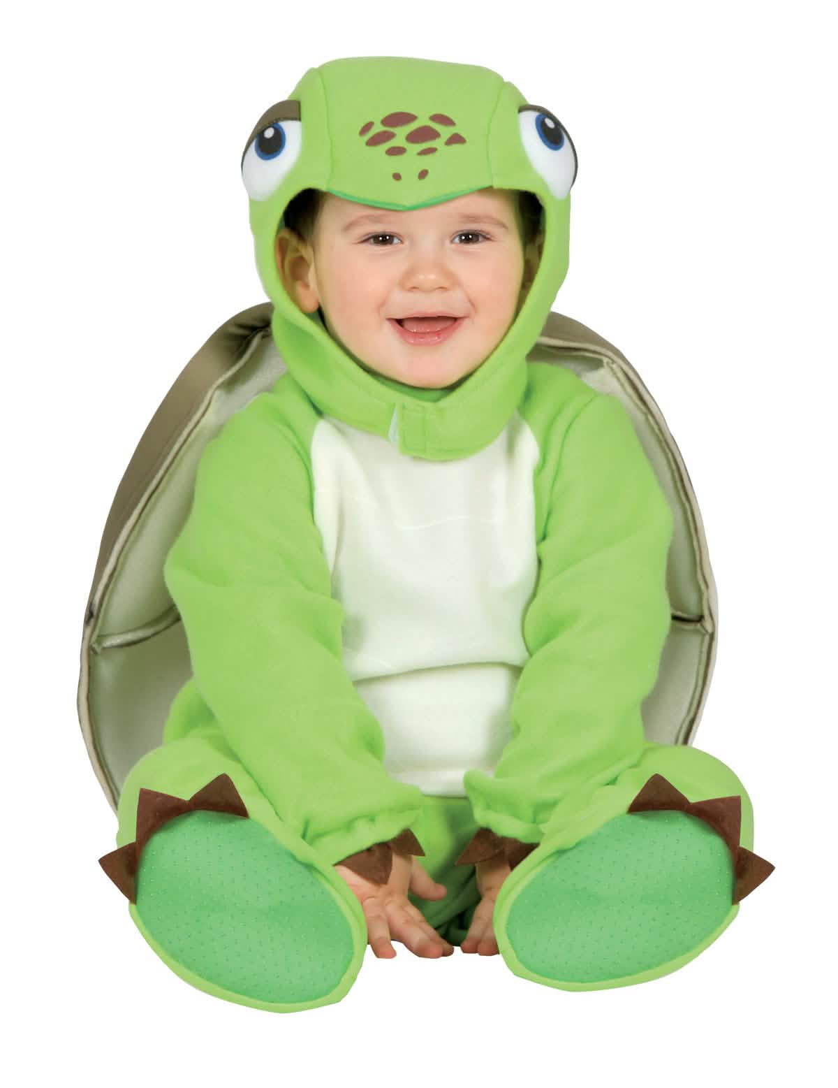 Kostüm einer Schildkröte für Baby Grün und Braun mit Panzer