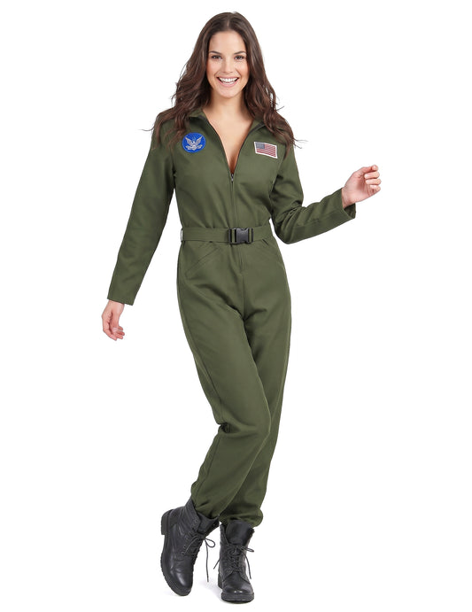 Sexy Kampfpilotin Overall für Damen Karneval khaki