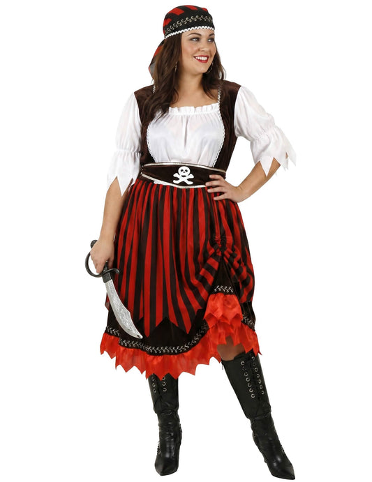 Piratin-Damenkostüm mit Bandana schwarz-weiss-rot