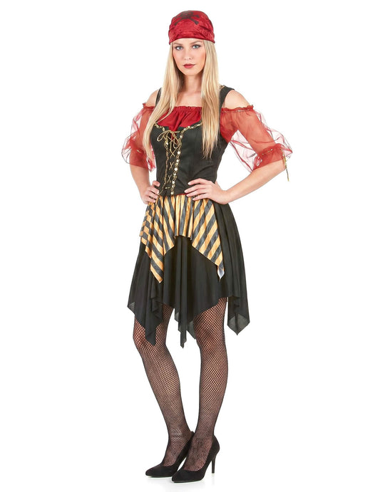 Freibeuter-Piraten Kostüm für Damen schwarz-gelb-rot