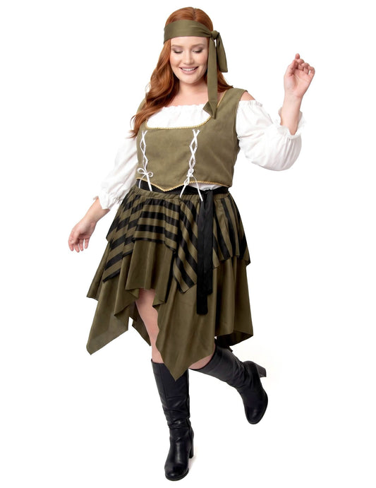 Plus Size Piratenkostüm für Damen grün
