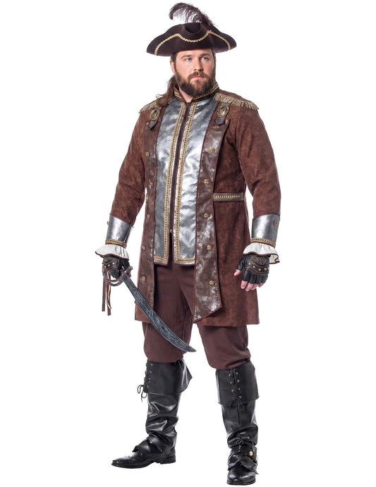 Luxuriöses Piratenkostüm in Silber und Braun für Herren