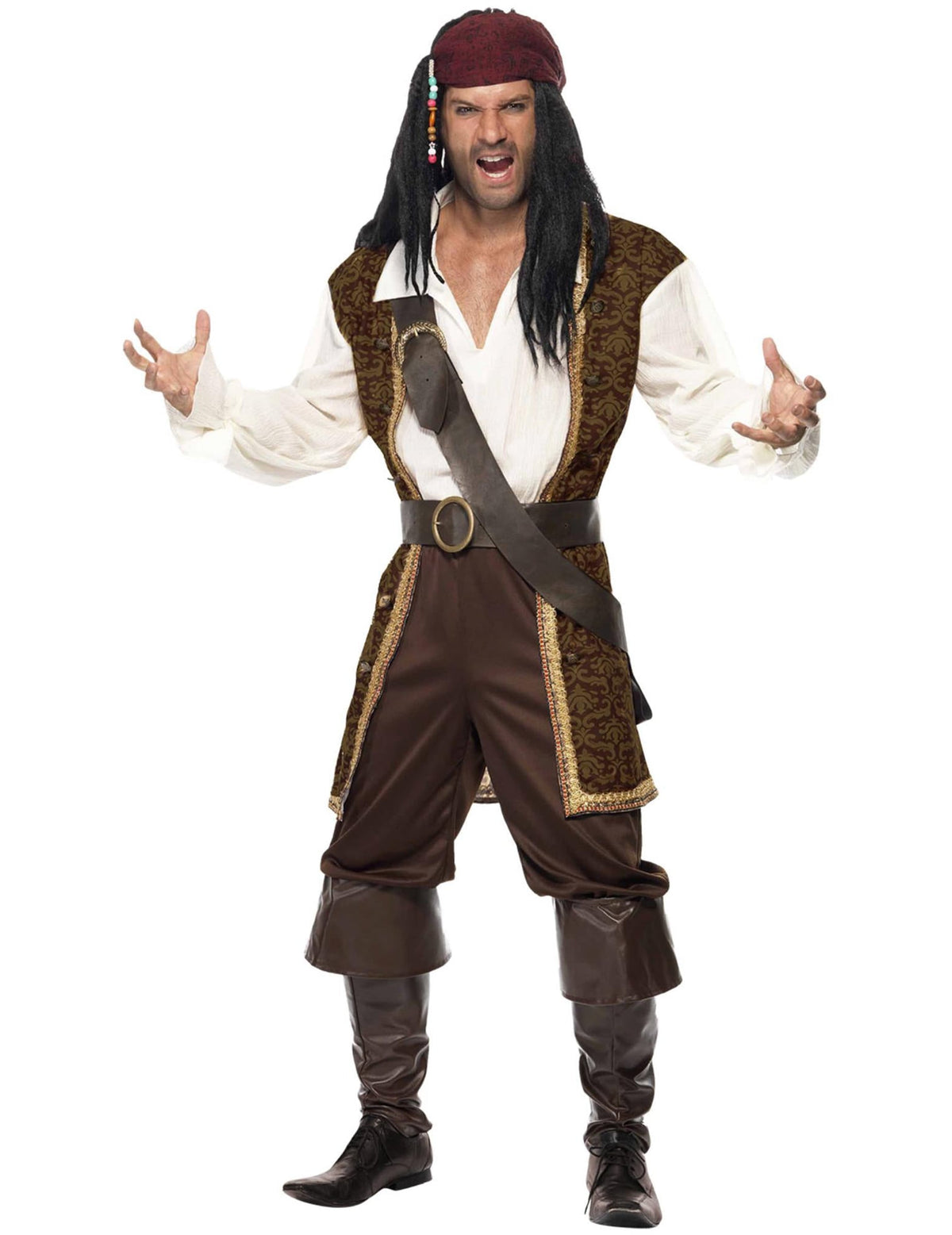 Vue de face du déguisement de pirate pour homme