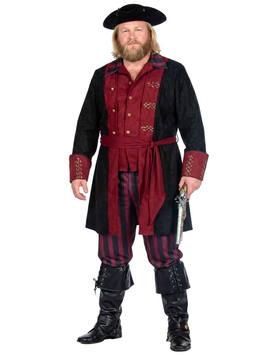 Luxus-Piratenkostüm für Herren in Schwarz und Bordeaux