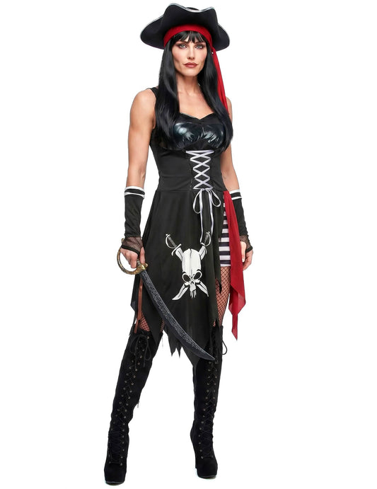 Sexy Piratinnen-Kostüm für Damen schwarz-rot