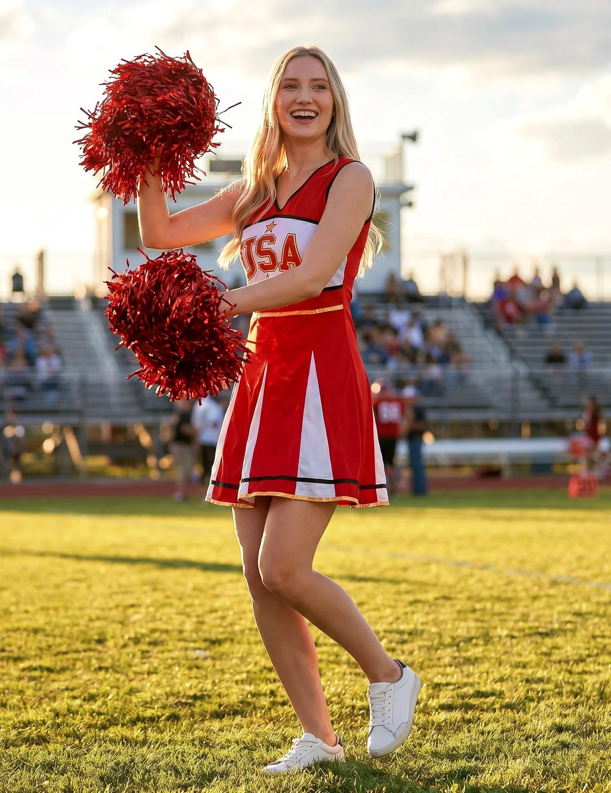 USA Cheerleader-Kostüm für Damen Sportler-Kostüm rot-weiss