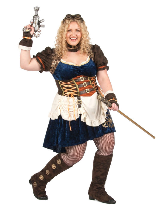 Steampunk-Kostüm Plus Size für Damen beige
