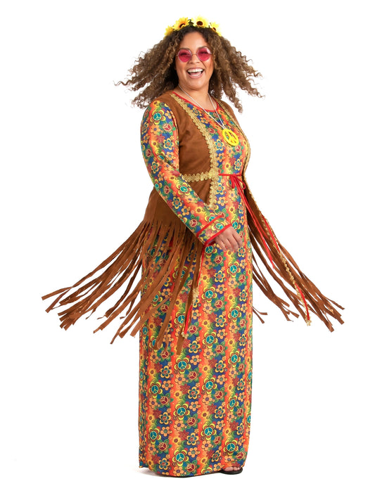Langes Hippie-Kleid mit Fransen Plus Size für Damen