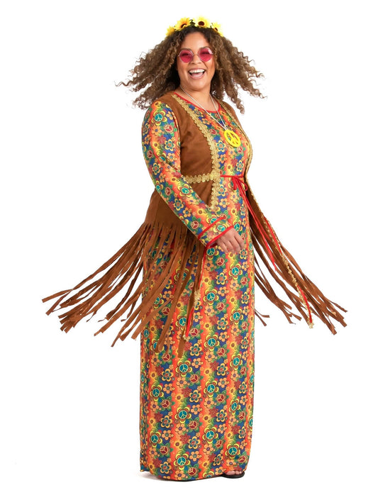 Langes Hippie-Kleid mit Fransen Plus Size für Damen