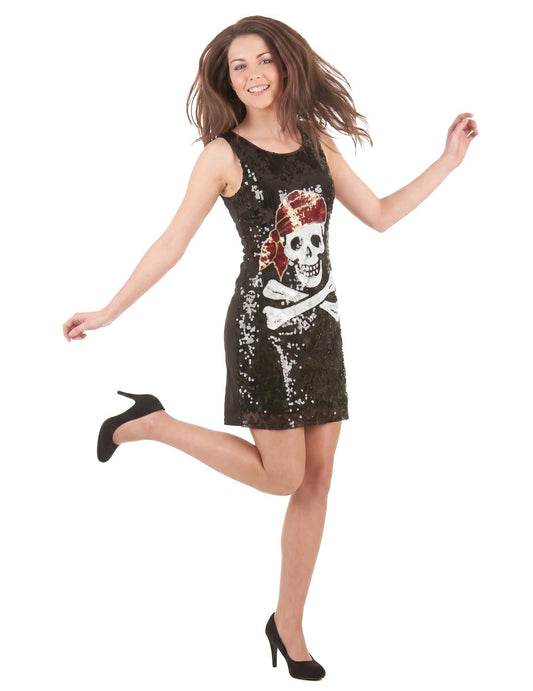 Piratenkostüm Paillettenkleid mit Totenkopf