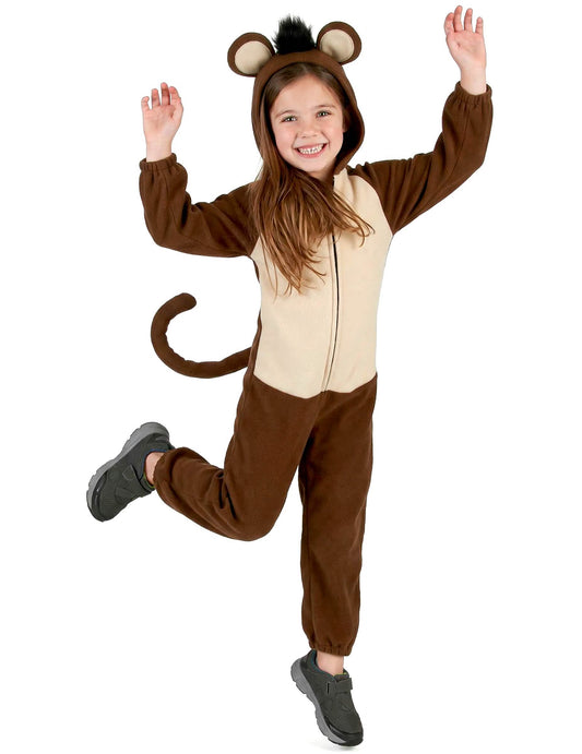 Vue d'ensemble en mouvement du déguisement de singe avec queue pour enfant