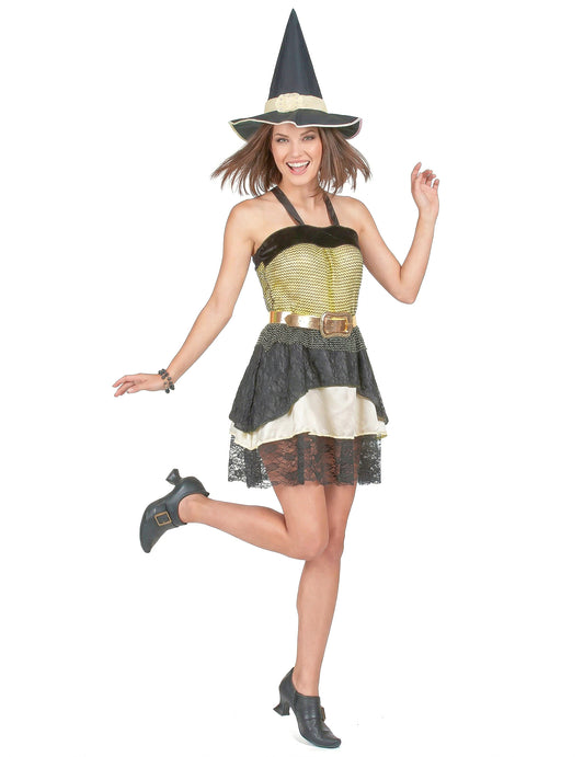 Hexen Halloween-Kostüm für Damen schwarz-gelb