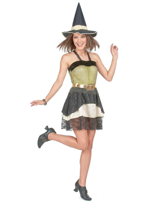 Hexen Halloween-Kostüm für Damen schwarz-gelb