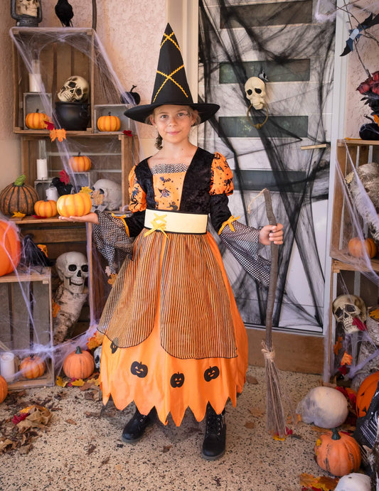 Hexen-Kinderkostüm für Halloween schwarz-orangefarben