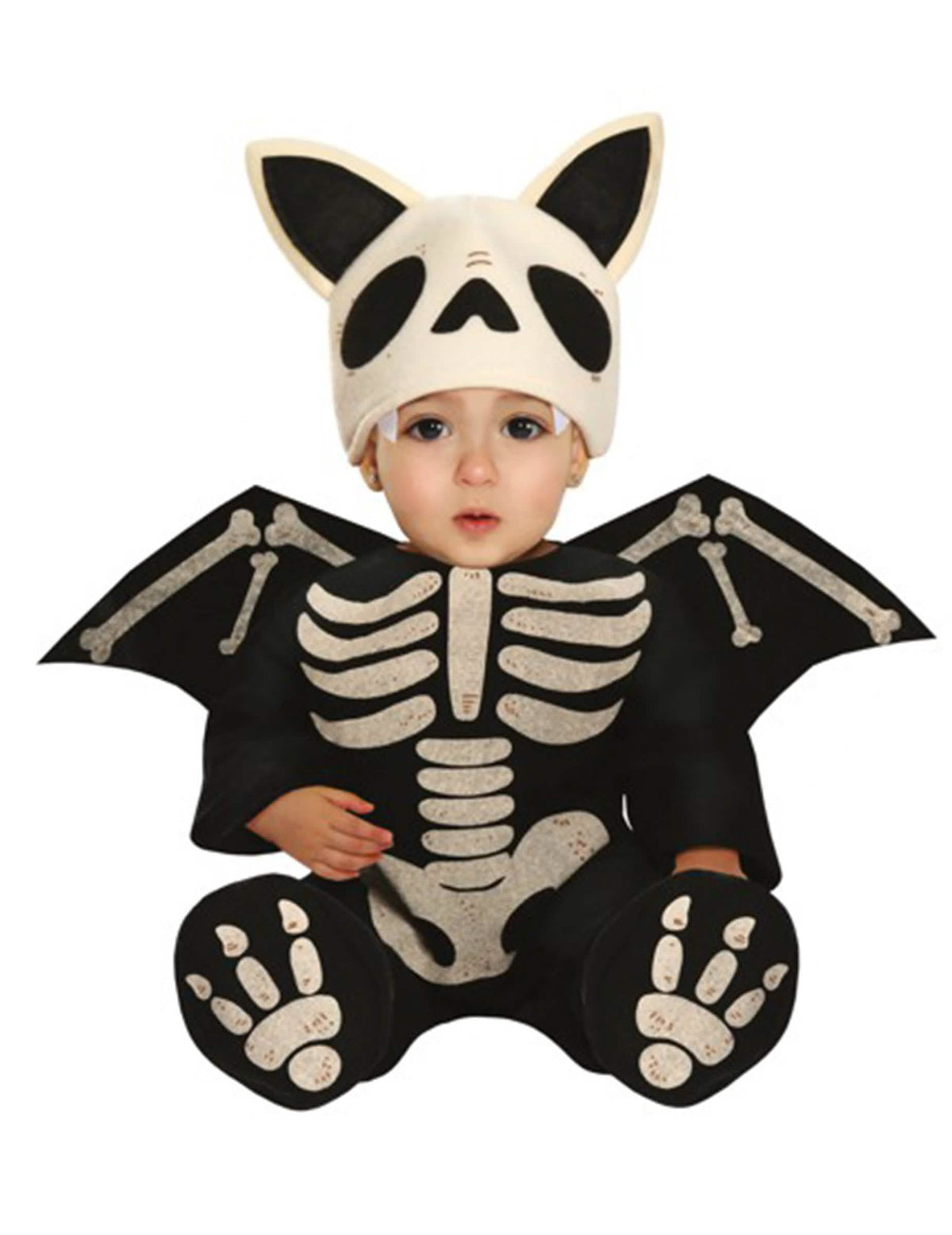 Déguisement squelette chauve-souris pour bébé noir et blanc avec ailes et bonnet