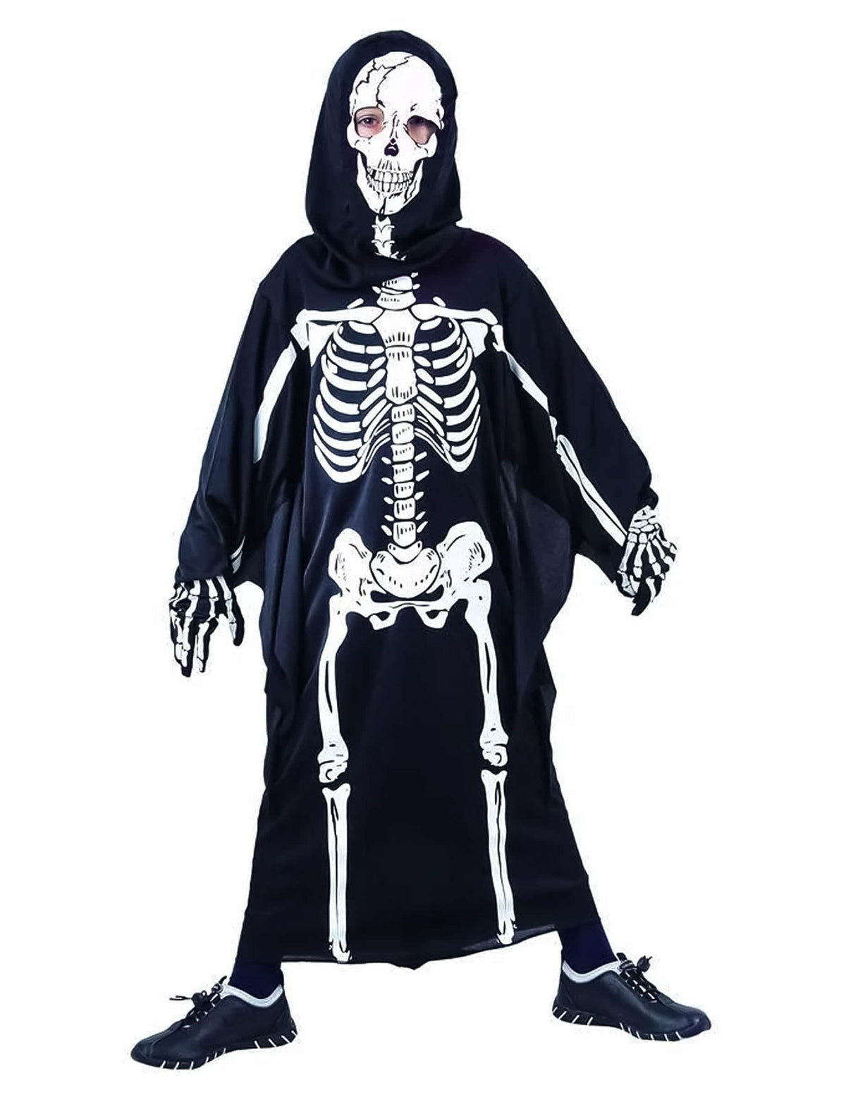 Déguisement de squelette pour enfant noir et blanc avec capuche