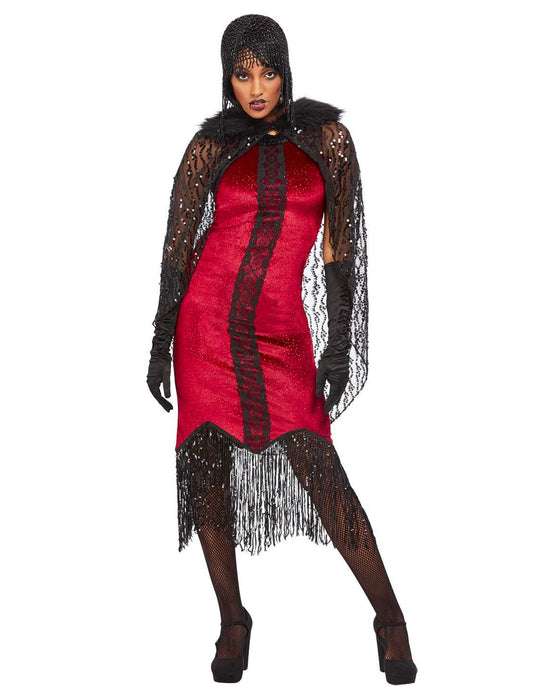 Vue de face du déguisement vampire cabaret pour femme