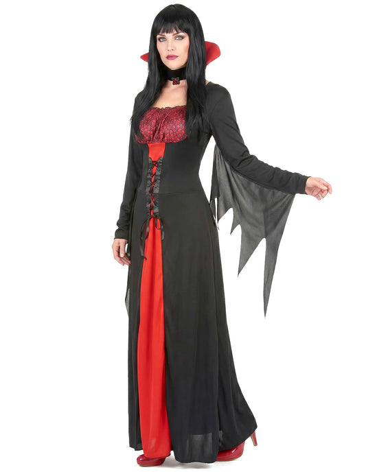 Vampir-Damenkostüm für Halloween rot-schwarz