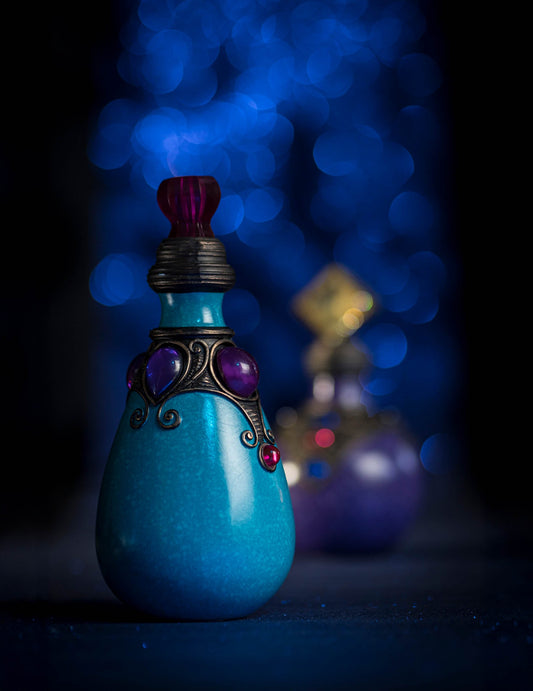 Blaue Zaubertrankflasche aus Harz, 20 cm