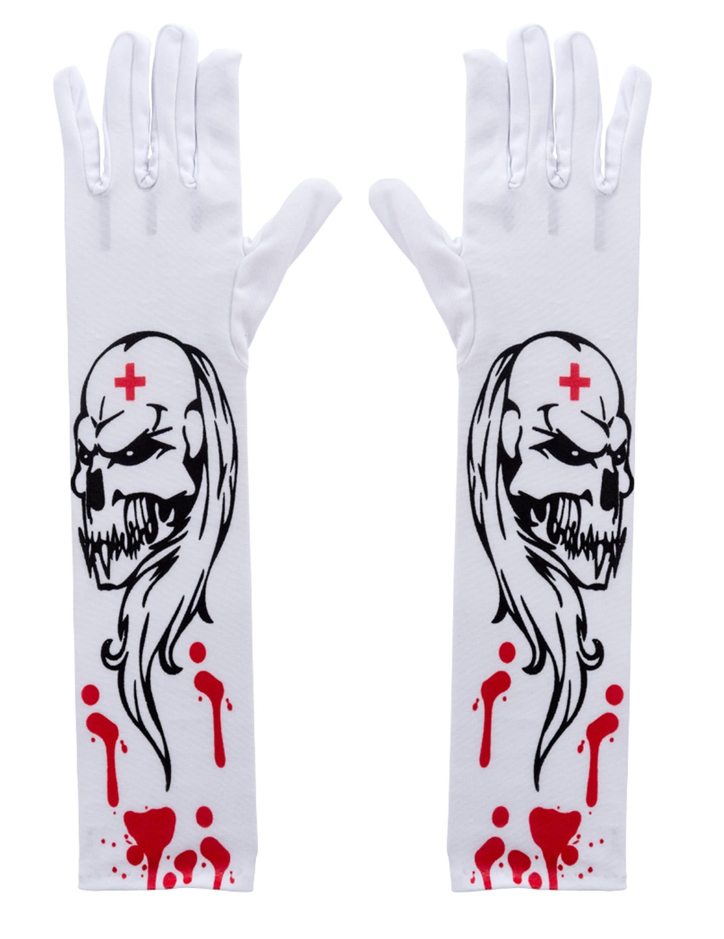 Gants zombie ensanglantés pour adulte blancs avec motif de crâne