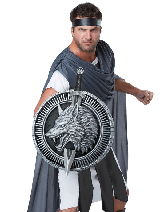 Mise en situation du glaive et bouclier de guerrier au loup