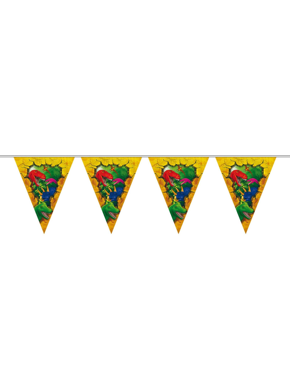 Guirlande fanions en plastique Dinosaures pour enfant jaune et multicolore 6 m