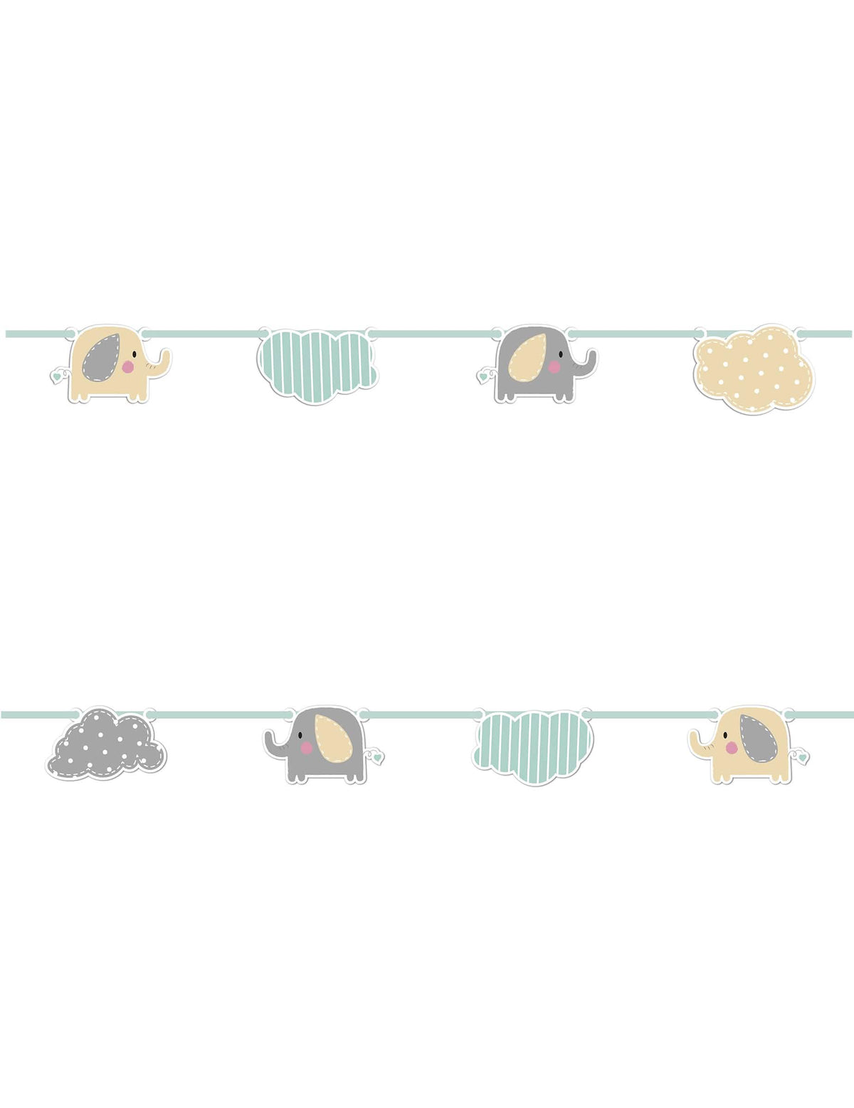 Guirlande en carton bébé éléphant et nuages pour enfant pastel gris et jaune