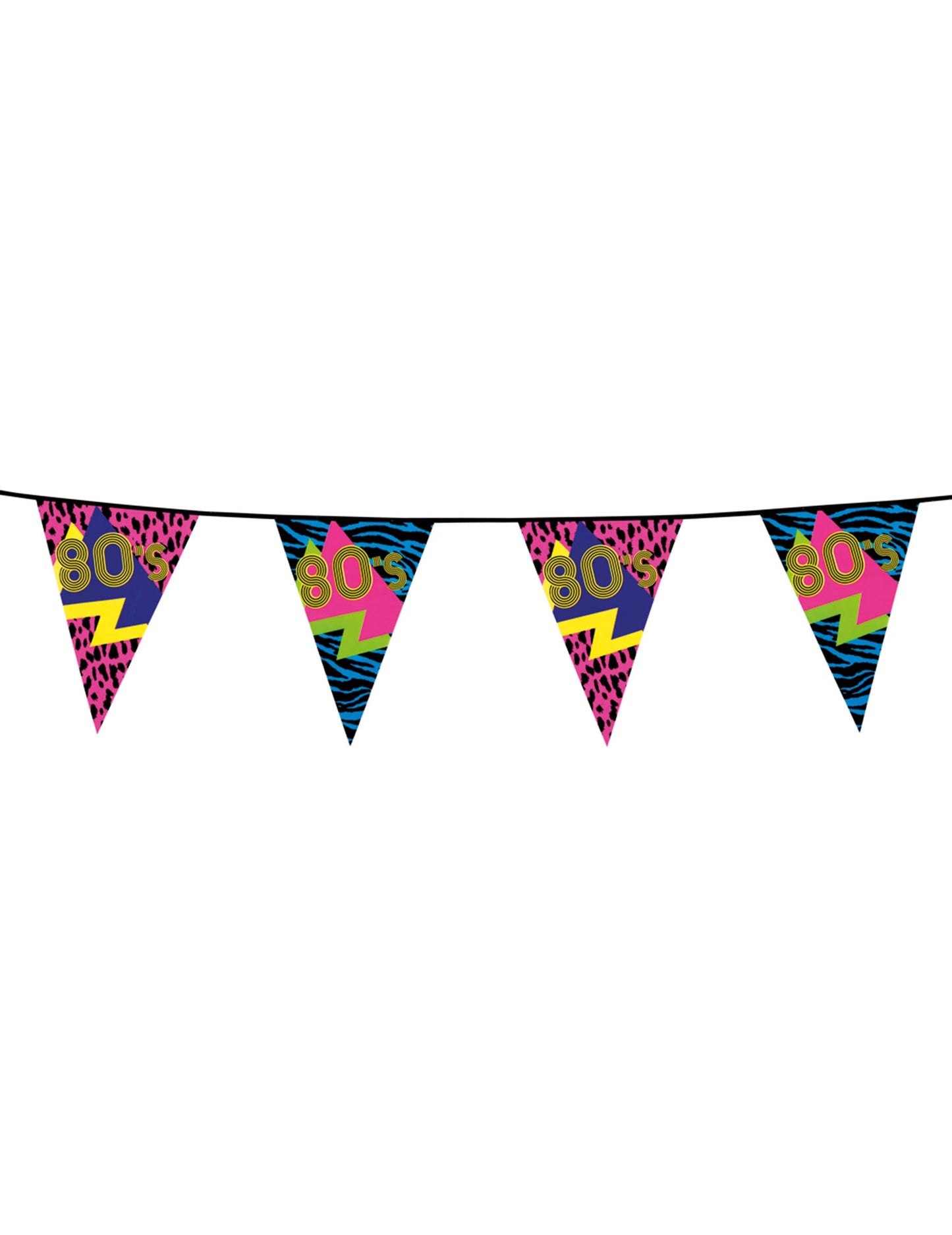 Guirlande fanions 80's Party multicolore aux motifs néon et imprimés animaux