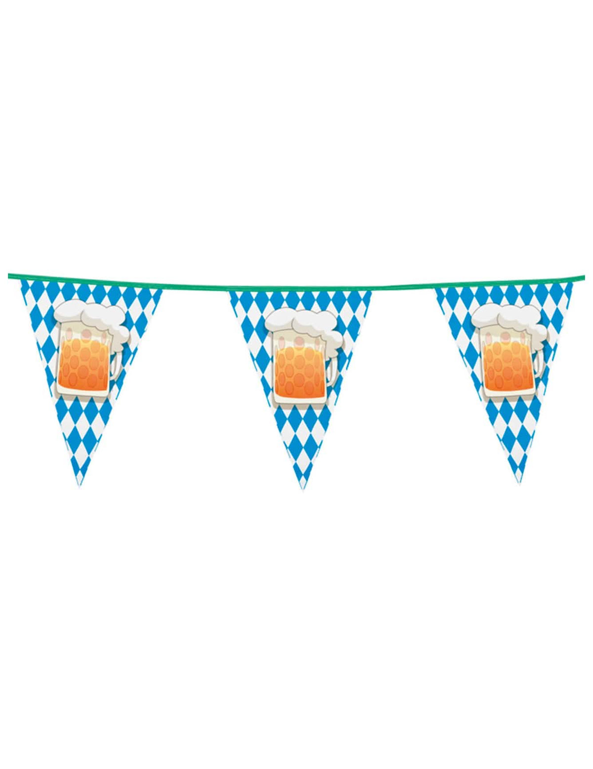 Guirlande à fanions fête de la bière pour décoration bleu et blanc avec motifs chopes de bière