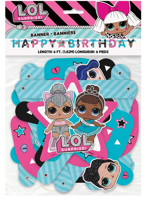 Détail des personnages et éléments de la guirlande Happy Birthday LOL Surprise