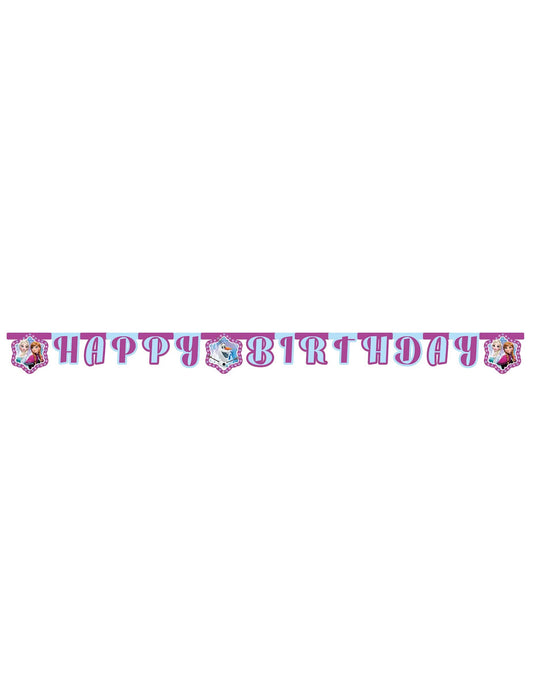 Vue de face de la Guirlande Happy Birthday La Reine des Neiges Flocons