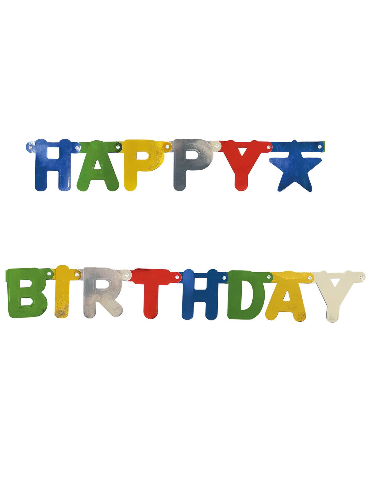 Guirlande métallisée happy birthday pour fête multicolore articulée
