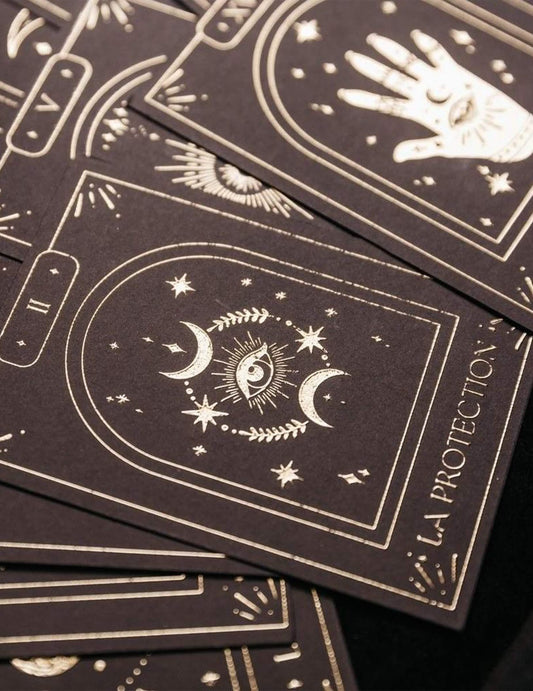 Wahrsage-Kartenset Cosmic Spirit, 20 Karten, Schwarz & Gold, 8 x 11 cm