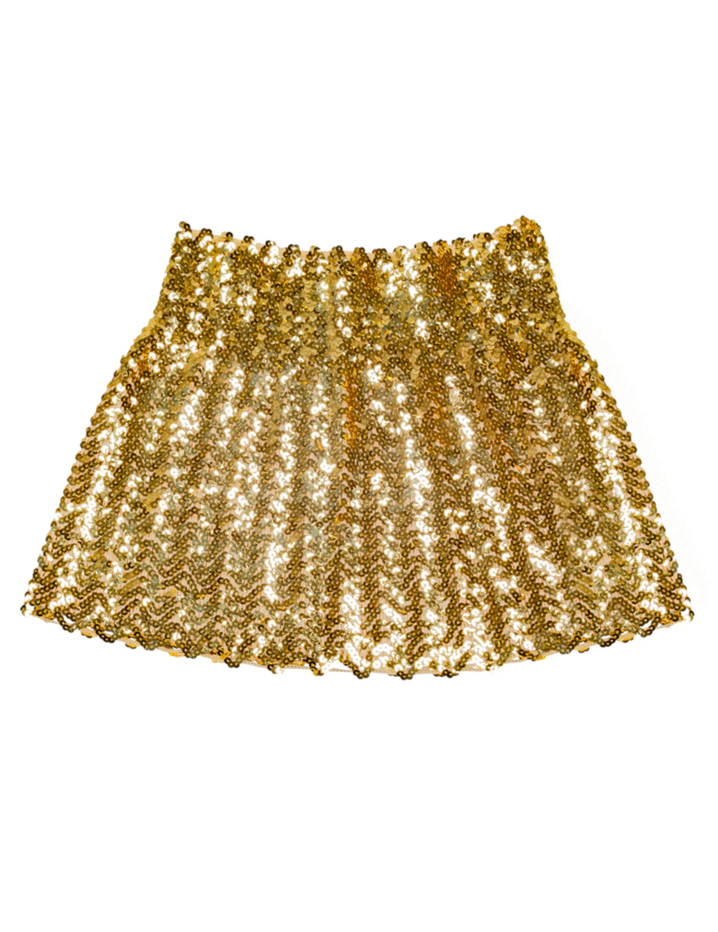 Vue de face de la jupe à sequins pour femme dorée