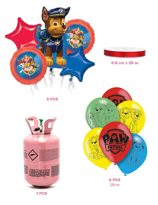 Helium Set Flasche und 11 Paw Patrol™ Ballons