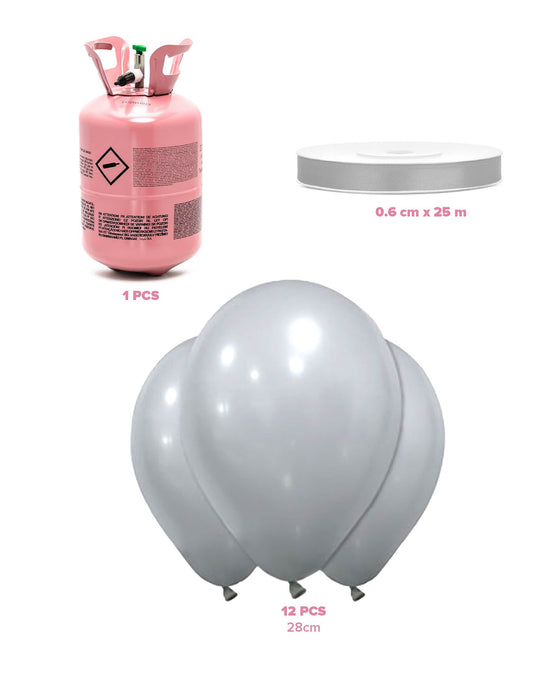 Heliumflaschen-Set mit 12 Ballons silber