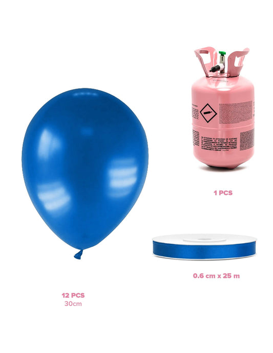 Heliumflaschen-Set mit 12 Metallic-Ballons dunkelblau