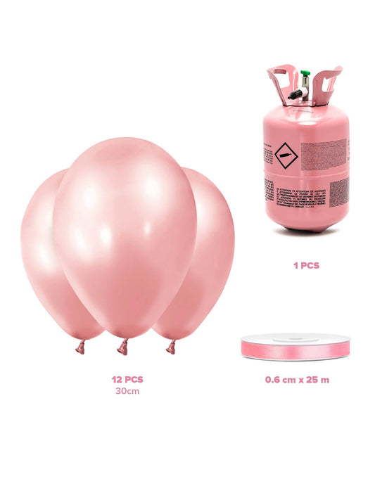 Heliumflaschen-Set mit 12 Ballons roségold