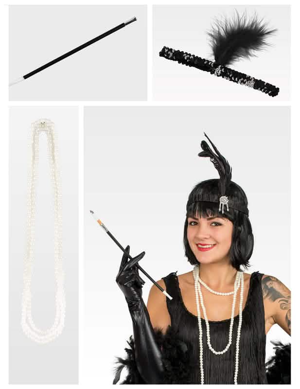 Detail der accessoires des Burlesque-Kits für Damen Schwarz