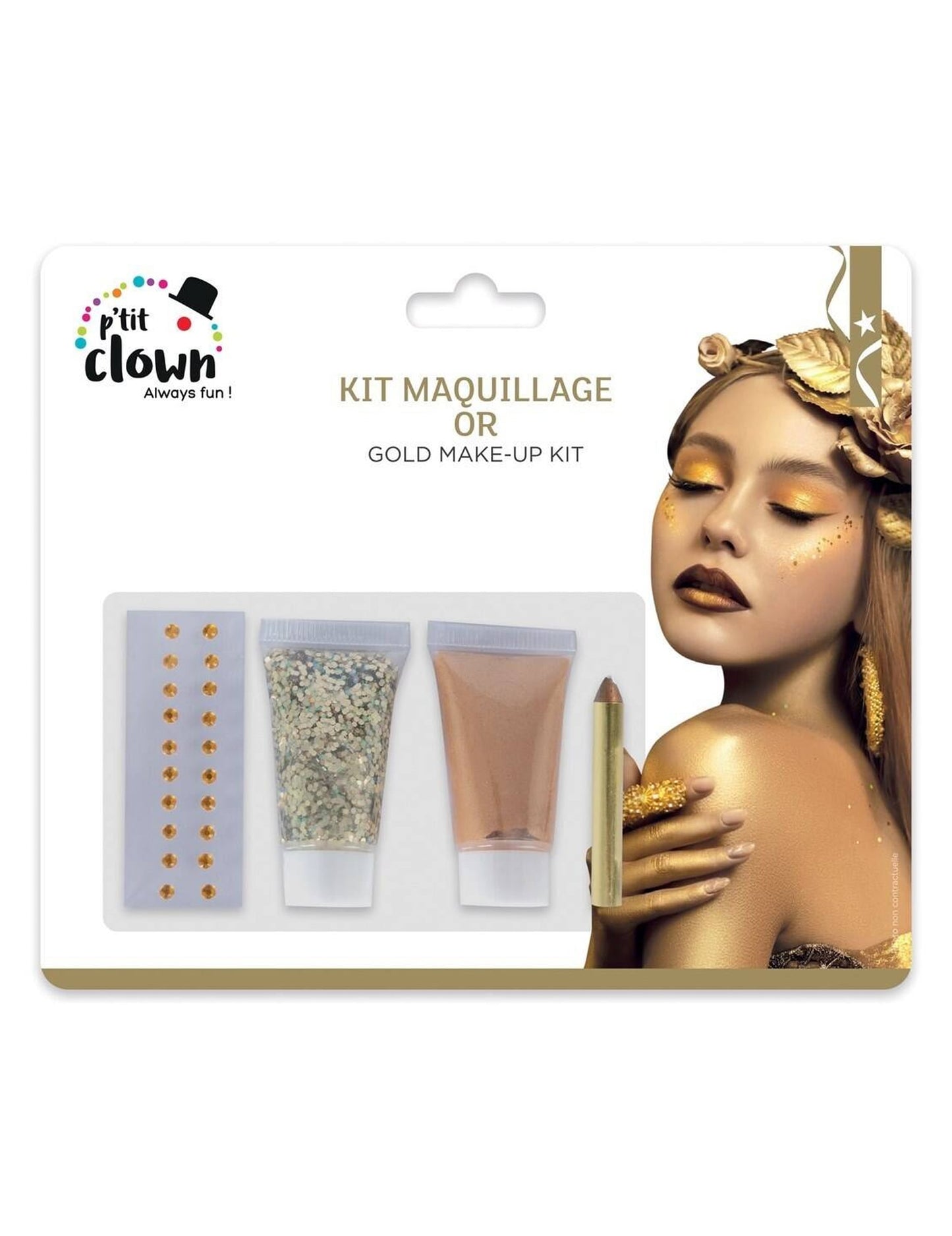 Kit maquillage à paillettes dorées pour adulte or avec strass