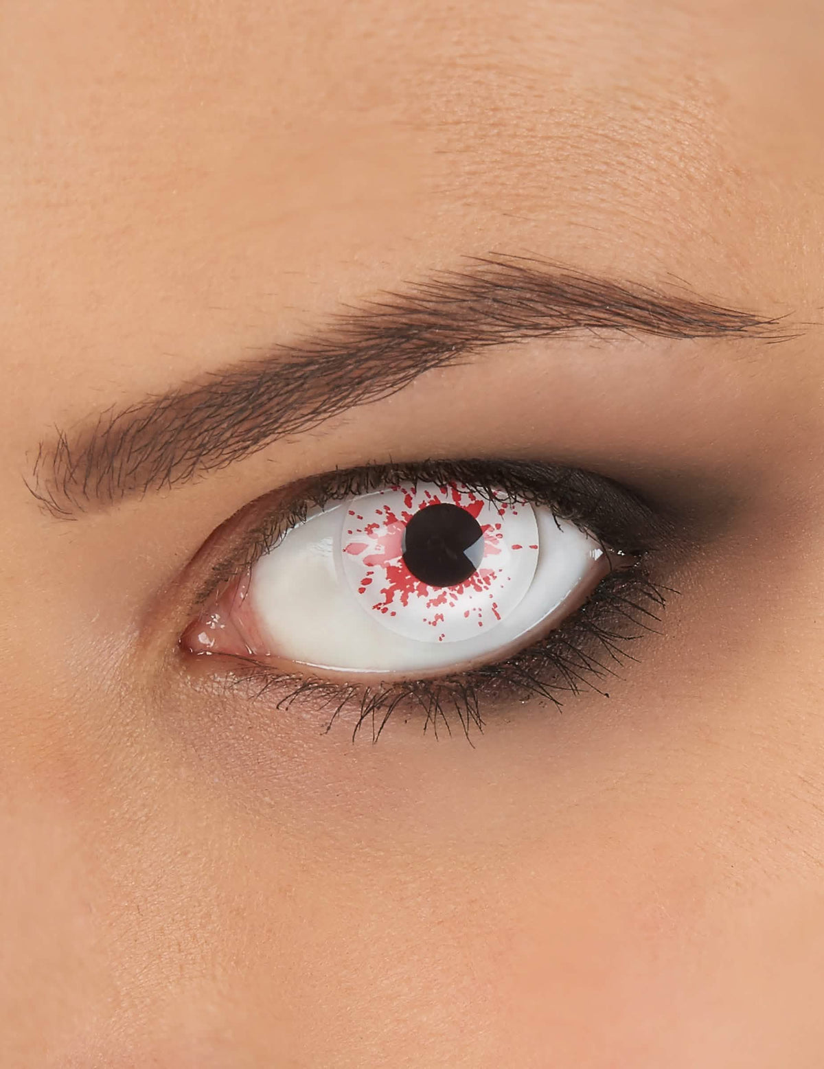 Weiße und rote Kontaktlinsen mit blutunterlaufenem Auge für Erwachsene