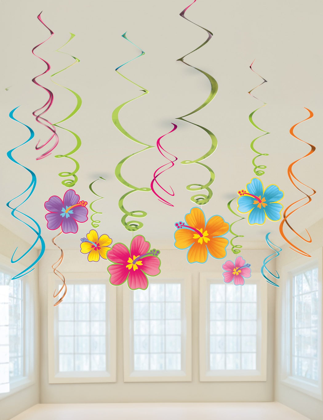 Lot de 12 suspensions hawaïennes pour fête avec fleurs d'hibiscus multicolores