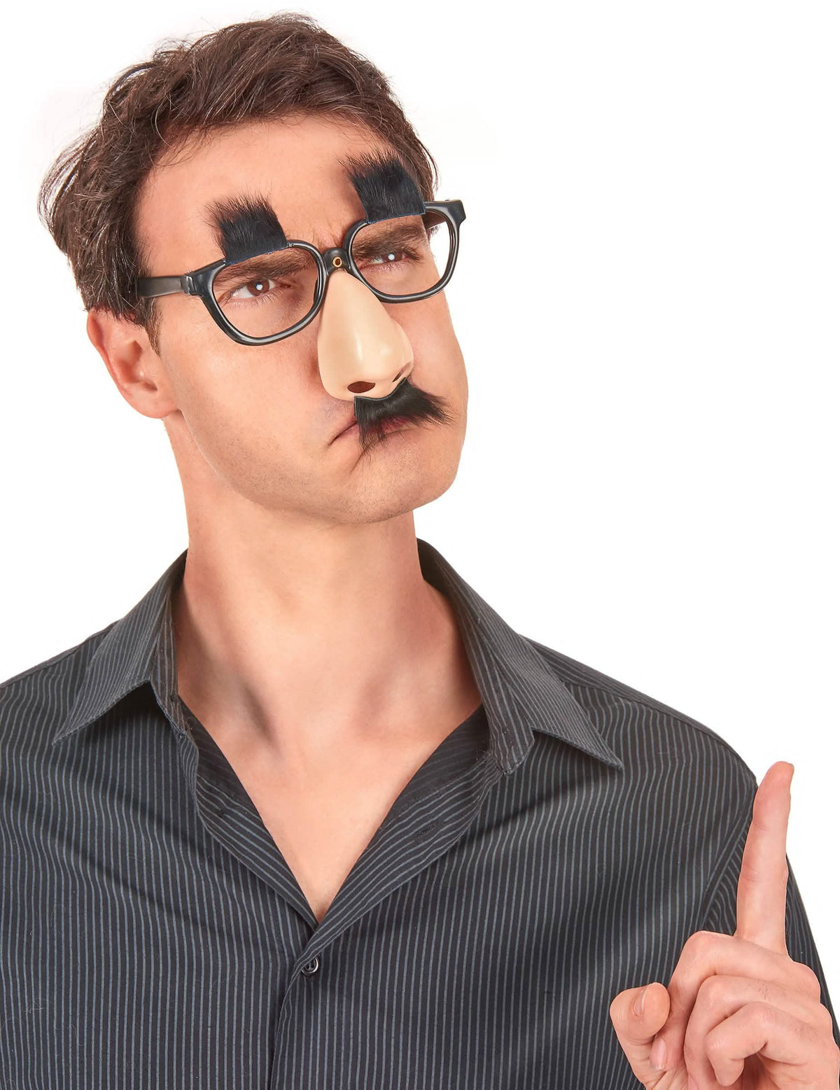 Frontansicht der getragenen Nase-Brille mit Schnurrbart